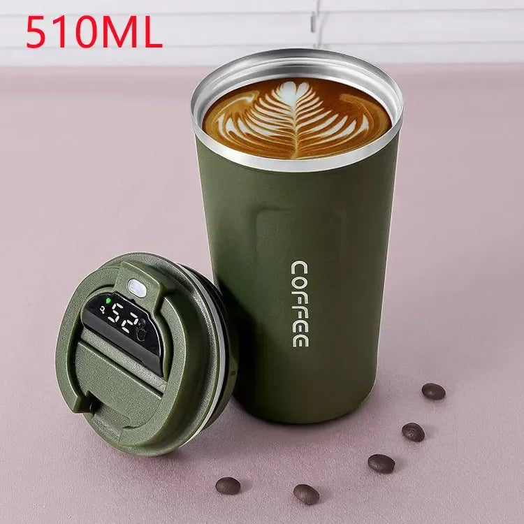 510ml Stainless Steel Coffee Thermos – Temperature Display, Insulated Mug for Hot or Cold Drinks