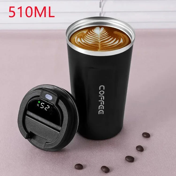 510ml Stainless Steel Coffee Thermos – Temperature Display, Insulated Mug for Hot or Cold Drinks