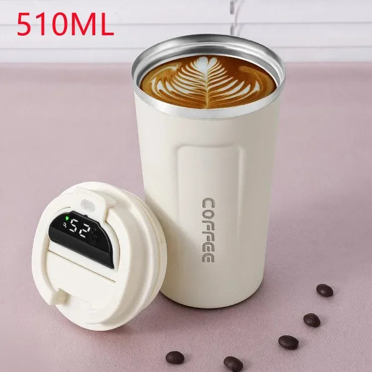 510ml Stainless Steel Coffee Thermos – Temperature Display, Insulated Mug for Hot or Cold Drinks