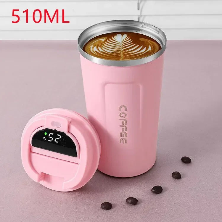 510ml Stainless Steel Coffee Thermos – Temperature Display, Insulated Mug for Hot or Cold Drinks