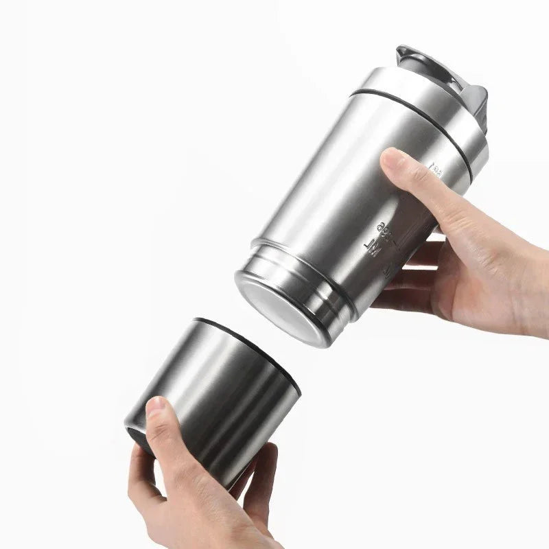 Versatile Stainless Steel Sports Shaker – Double-Layer Insulation, Detachable Design, Perfect for Whey Protein, Water, and Outdoor Adventures